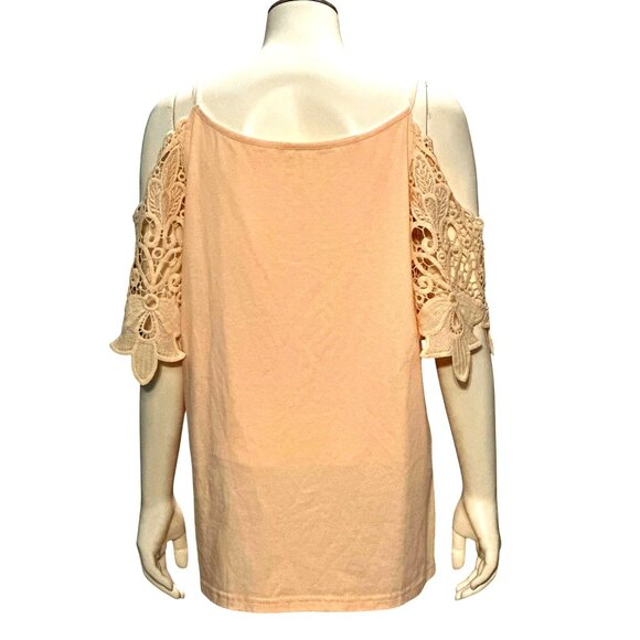 CCC TSFDOD Lace Cold Shoulder Blouse With Crochet Sleeves V Neckline Size Medium - Picture 3 of 8